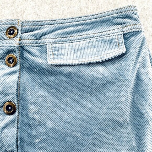 Anthropologie Sky Light Blue Corduroy Skirt Size 2 Button-Front A-Line Pockets - Picture 7 of 12